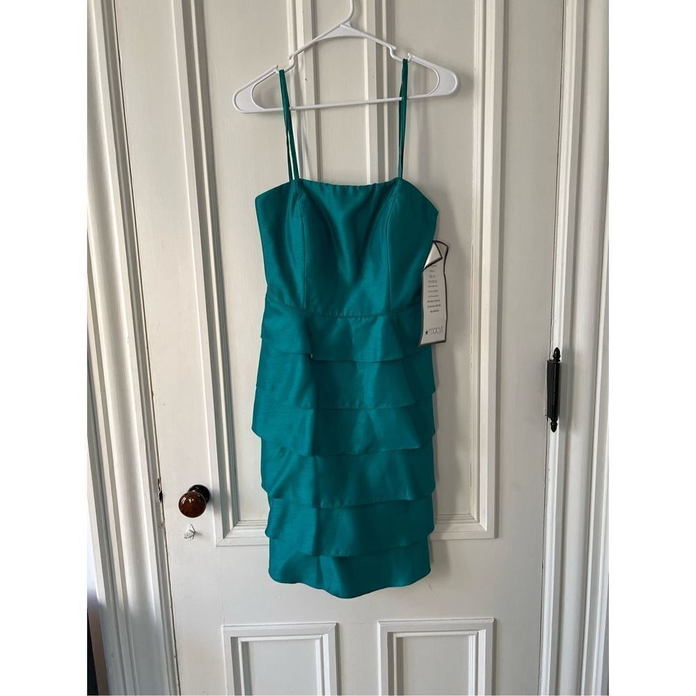 NWT Tahari turquoise ruffled strapless formal dress  4